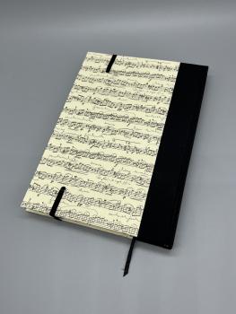 Buch Leinenrücken  Rückseite handgebunden schwarz creme Noten Musik